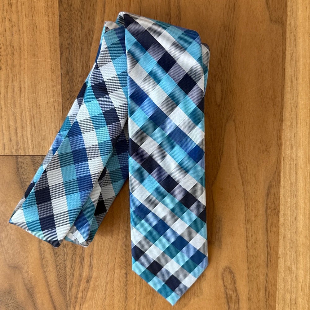 Chaps Blue and White Skinny Plaid Tie